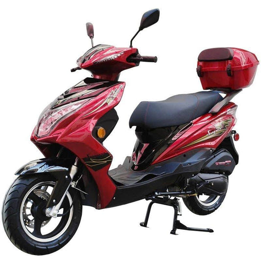 200cc Gas Moped Scooter Super 200 Red, Automatic CVT Big Power Engine, Sporty Style
